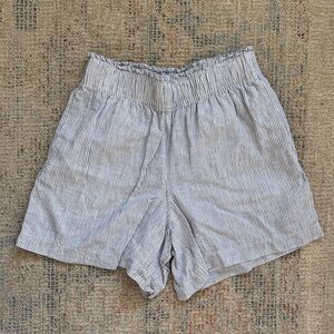 Quince Blue & White Pinstripe High-Waist European Linen Shorts